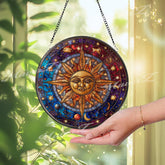 Celestial Sun Zodiac Suncatcher: Astrology Stained Glass Window Decor